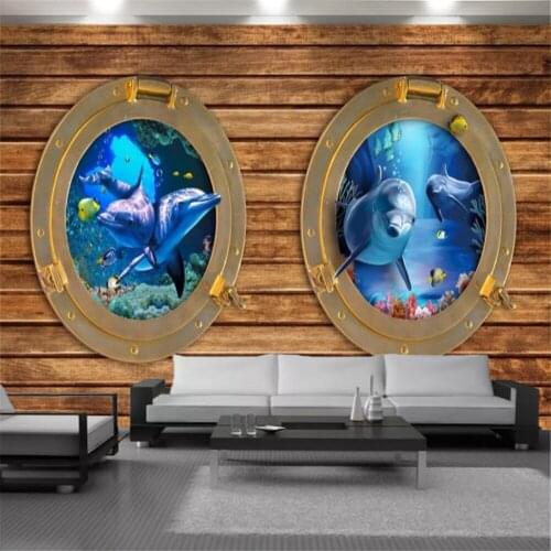 3d Animal Mural Wallcovering Cute Dolphin Ocean Scenery Modern Home Improvement Living Room Bedroom Painting Wallpapers