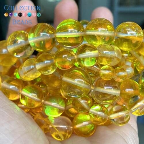 Natural Yellow Austrian Crystal Stone Spacer Loose Round Bead For Jewelry Making 6-12 MM DIY Bracelets Accessories Wholesale