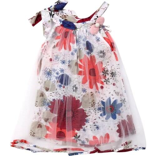 New Newborn Baby Girls Sleeveless Dress Flowers Print Lace Princess Party Pageant Floral Tutu Dress 0-3Y