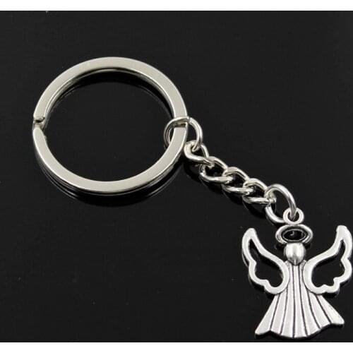New Fashion Men 30mm Keychain DIY Metal Holder Chain Vintage Praying Angel 26x21mm Silver Color Pendant Gift
