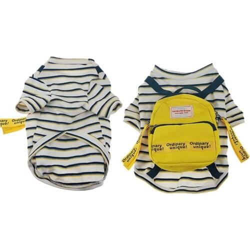 Yellow Stripes Pet Dog Clothes For French Bulldog Spring Autumn Pup Dogs Sweatshirt With Backpack Pet Jumpsuits