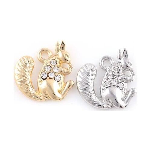 20PCS/lot 19x19mm (Gold,Silver Color) Rhinestones Squirrel Pendant Hang Charms DIY Accessory Fit For Floating Locket Jewelrys