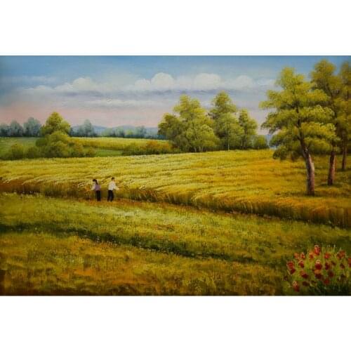 Hand Painted Modern Abstract Landscape Oil Painting on Canvas Beautiful Harvest Scene Painting Wall Art Picture for Living Room