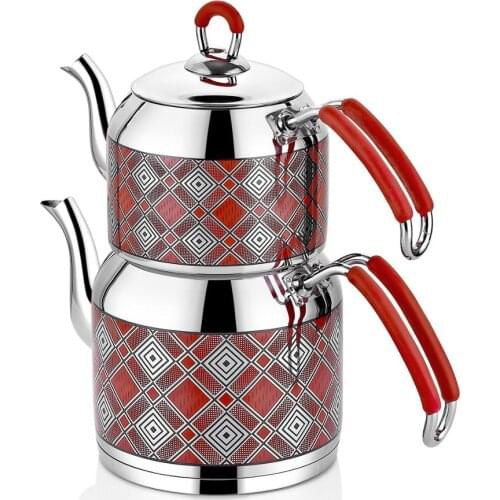 FAMILY / BIG SIZE - Turkish Tea Maker Red Color Teapot Set 18/10 Cr-Ni Stainless Steel A+ BEST QUALITY Tea pot Made in Turkey