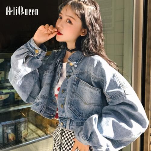 Spring Autumn Women Lapel Raglan Sleeves Single-breasted Pocket Coat Female Loose Denim Jacket Cowboy Outwear Short Casual Coats