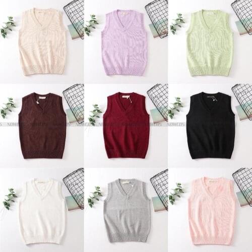 School Girls Coat Pullovers Vests Sweaters JK School-Uniform Solid-Color Womens Sleeveless Autumn Winter