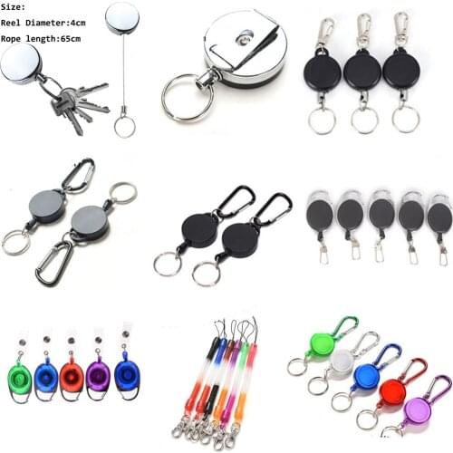 1 Pcs Wire Rope Keychain 60cm Badge Reel Retractable Recoil Anti Lost Ski Pass ID Card Holder Key Ring Keyring Steel Cord