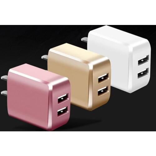 1pcs 5V 2A Universal Portable Solid Color US Plug Mobile Phones Tablets Fast Charging Dual USB Port Adapter Phone Charger
