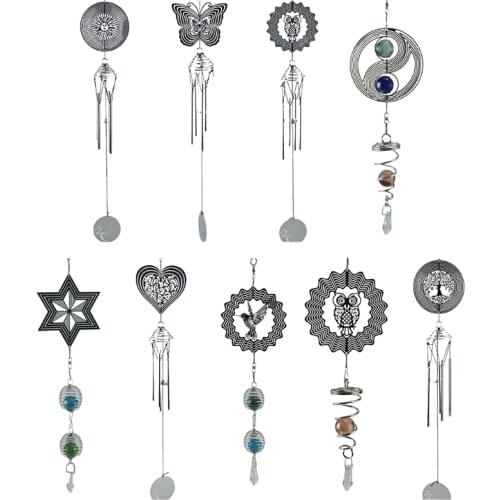 10cm Stainless Steel 3D Rotating Wind Chime Garden Pendant Wind Bell for Outdoor Balcony Courtyard Home Decor