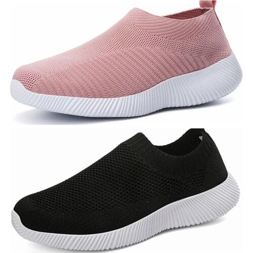 Large Size Summer Slip-on Sock Sneakers Ladies Sports Shoes Running Woman Sport Shoes for Women Black Pink Knitted Knit GME-1757