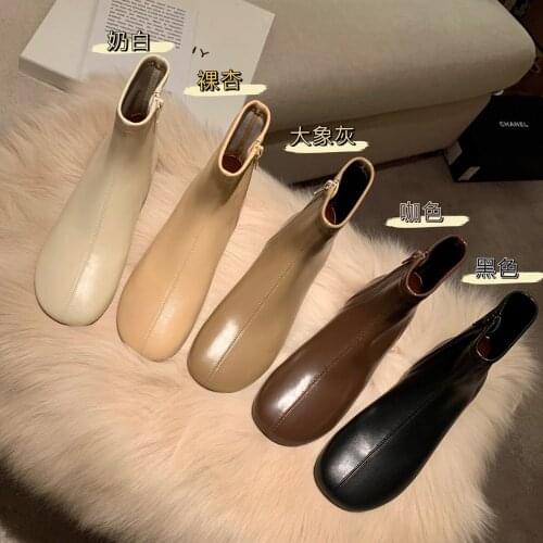 5-Colors Wood heels big round toe riding boots women winter shoes zipper short bottes chunky heels slim knight botas mujer 2021