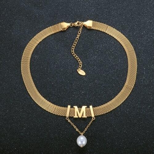 Fashion Mom Mesh Necklace Letter M Necklace With Freshwater Pearl For Women Choker Necklaces Jewelry Gift