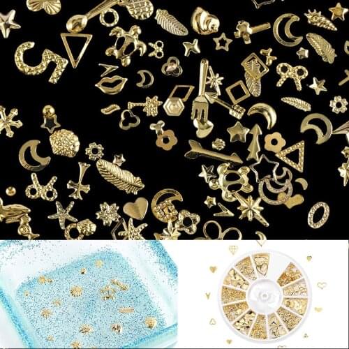 1 Box Gold Nail Art Metal 3D Mix Frame Jewelry Filling UV Resin Epoxy Mold Making Filling For DIY Jewelry