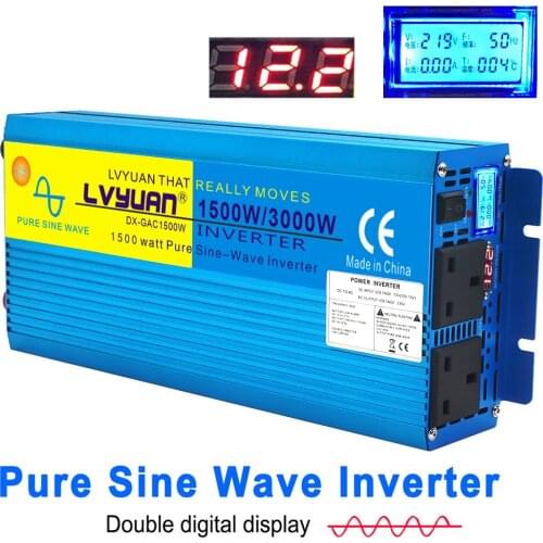12V/24V To AC110V/220V 3000W Peak LCD&LED Digital Display Pure Sine Wave DC CAMPING BOAT Converter 2 AC OUT Power Inverter