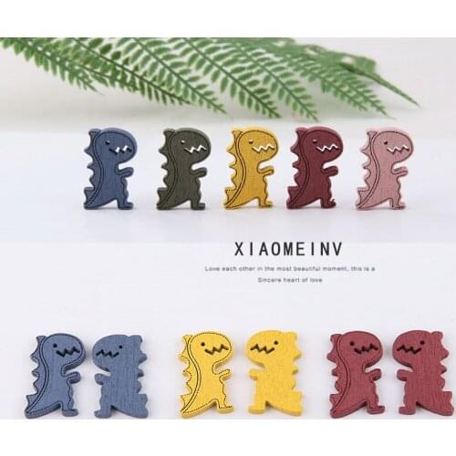 20pcs Japanese and Korean Solid Wood Paint Pendant Cute Little Dinosaur Cartoon Earrings for Women Girl Diy Jewelry Accessories