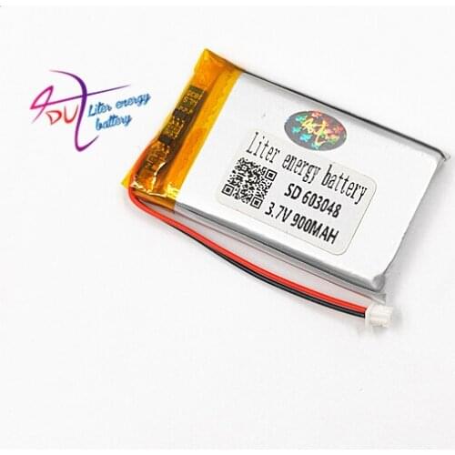 3.7V 900mAh Lithium Polymer LiPo Rechargeable Battery with JST 1.25mm 2pin connector 603048 For Mp3 MP4 GPS bluetooth camera