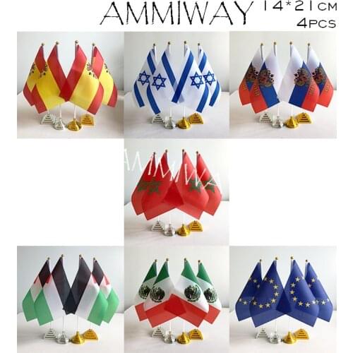 AMMIWAY 14x21cm 4pcs Spain Spanish Israel Russian Federation Morocco Table Flags Palestine Mexico European Union Desk Flag