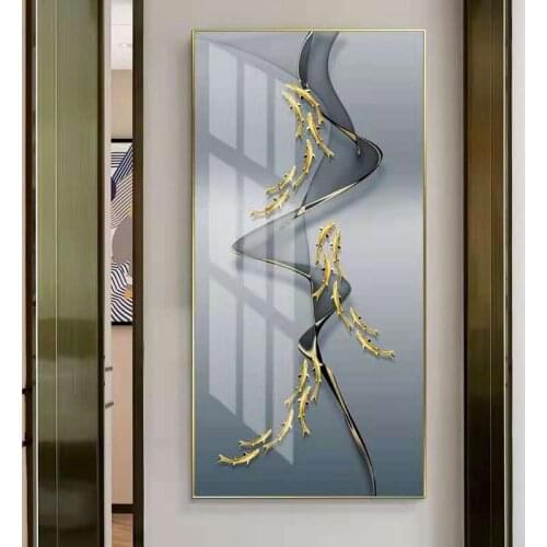 Entry Home Abstract Golden Fish Mural Porch Ribbon Crystal Porcelain Painting Aisle Corridor High-End Wall Painting