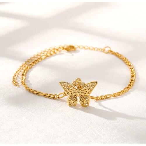 Gold Butterfly Anklet Stainless steel Ankle Bracelet Boho Beach Anklets for Women Sandals Foot Bracelets Female Jewelry Gift