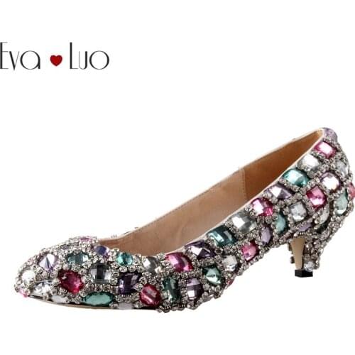 CHS399 Luxurious Custom Handmade Big Size Crystal Low Heel Women Shoes Dress Pumps Bridal Wedding Shoes DHL