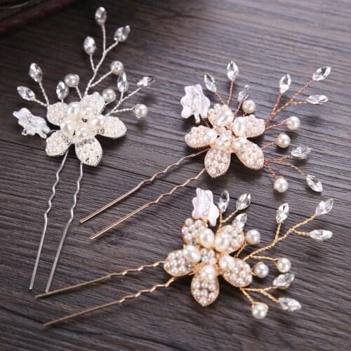 Flower U Shaped Hairpins Clips for Bridal Wedding Hair Accessories Pearls Rhinestone Hair Sticks Headpieces Headbands for Women