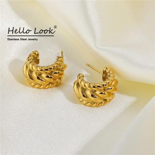 HelloLook Gorgeous Wreath Carved Earring 18K Gold Plated C Shape Hoop Earrings for Women Fashion Jewelry Drop Shipping