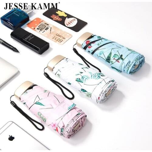 JESSE KAMM five folding lightweight portable non-automatic four-color floral pocket gold flat handle sunny woman umbrella