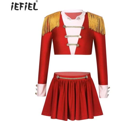 Kids Girls Clothes Set Long Sleeves Dance Crop Top + Skirt 2Pcs Outfits Girls Latin Jazz Dance Costumes Stage Performance Wear