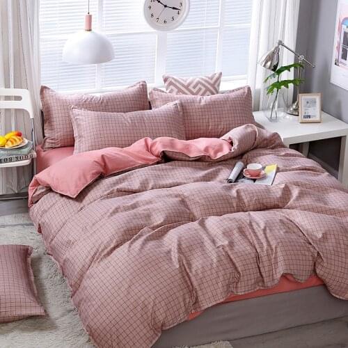 Pink Simple Plaid Line Girl Comforter Bedding Set Cute Luxury Fashion King Queen Twin Size Bed Linen Duvet Cover Set Gifts