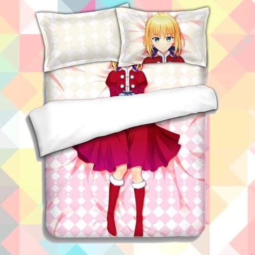 Anime Cartoon Christmas fate stay night saber Quilt Cover Printed Bedding Set With Pillow Cases Bed Sheet Duvet Cover Set 151207
