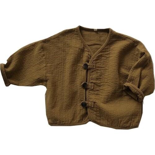 YourSeason Korea Children Boys Spring Autumn Cotton And Linen Coat Cardigan Retro Loose Button Soft Clothing Tops 2021 New