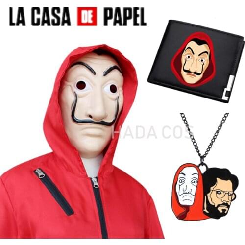 Salvador Dali Movie Costume Money Heist The House of Paper La Casa De Papel Cosplay Halloween Party Face Mask Necklace Wallet