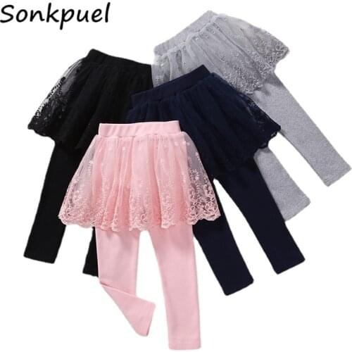 Baby Girls Leggings Kids Lace Princess Skirt Pants Spring Autumn Children Cotton Trousers 2-7 Years Girl Solid Color Leggings