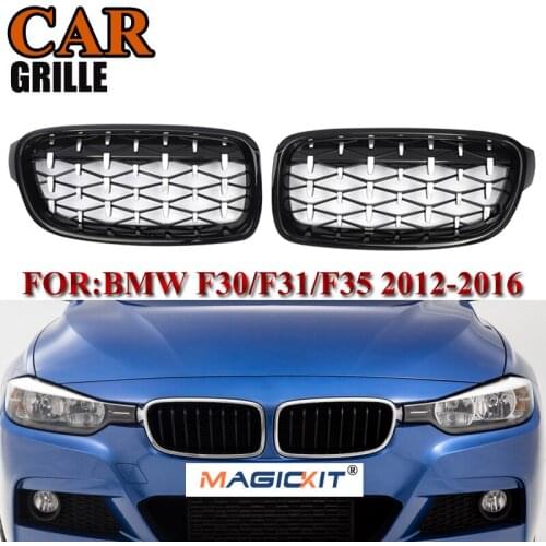 MagicKit 1 Pair For BMW F31 F30 Car Styling Grill M3 Style Kidney Replacement Grille 2012-16 320i 328i 330i 335i Chrome Diamond