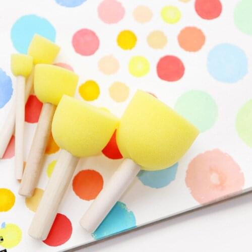 Kid Sponge Paint Brush Original Wooden Handle Painting Graffiti Early Toy DIY Art Supplies Gifts 4Pcs/set