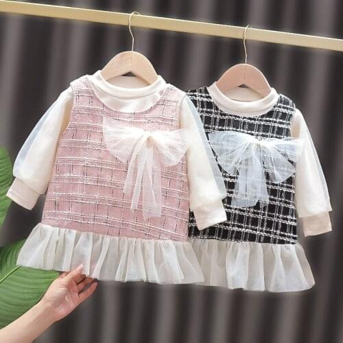 2021 Spring Summer Infant Baby Clothing Sets Plaid Sleeveless Dress T-shirt 2Pcs Baby Outfit Suits for Toddler Baby Girl Clothes