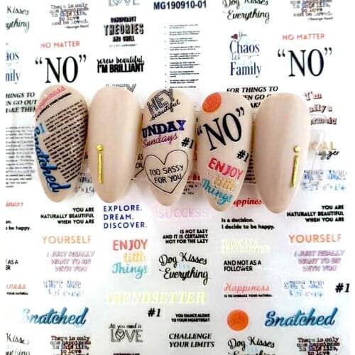 New 1 Sheet 3D colorful letter fall Nail Art Stickers mix shape for Nails Sticker Decorations Manicure Z0232