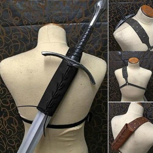 Medieval Sword Shoulder Back Sheath Scabbard Frog Holder Larp Warrior Costume Rapier Leather Buckle Strap Holster