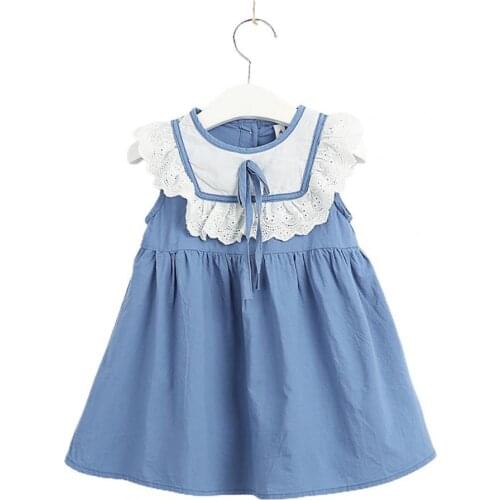 Girls Dress Lace Stitching Loose Sweet Kids Solid Color High Waist Dress for Hiking