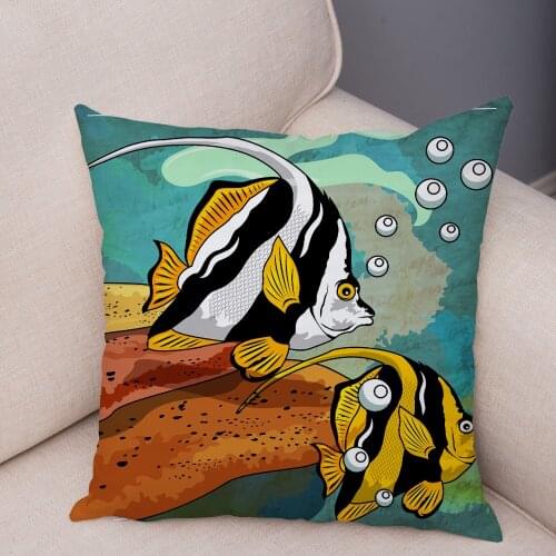 Underwater World Tropical Fish Pillow Cover 45*45cm Cushion Covers Plush Pillows Cases Home Decor Colorful Animal Pillow Case