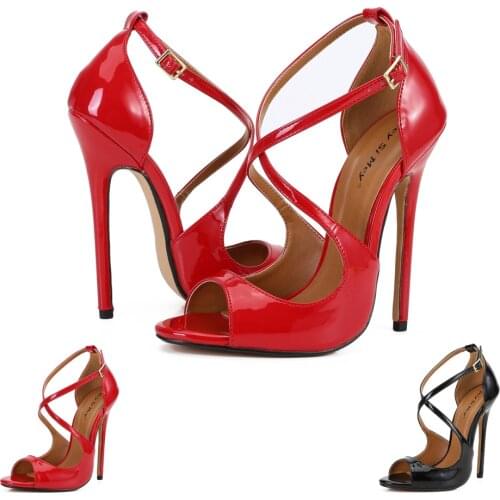 Cross Strap Peep Toe Drag Queen Trans Queer Crossdresser Mens Stiletto Red Patent Leather Heels Plus Size EUR 37-48 Women Shoes