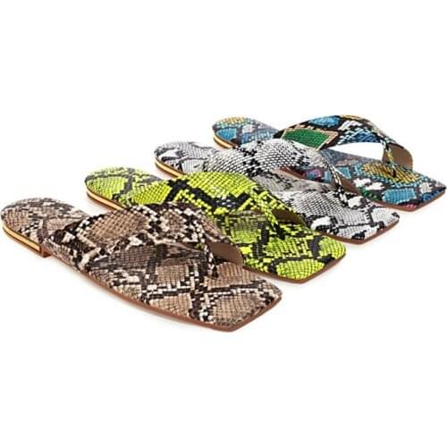 BLXQPYT Sexy Snakeskin Print Slippers Women 2021 Summer Designer Clip Toe Flat Beach Flip Flops Woman Plus Size Slides 43 M-20