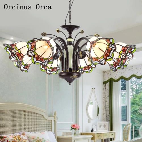 Mediterranean classic stained glass chandelier living room dining room bedroom European retro creative LED Chandelier