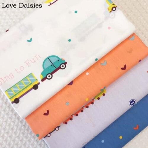 100% Cotton Twill WHITE LIGHTGRAY Cartoon Vehicle ORANGE BLUE Heart Fabrics for DIY Crib Bedding Cushion Sheet Handwork Decor