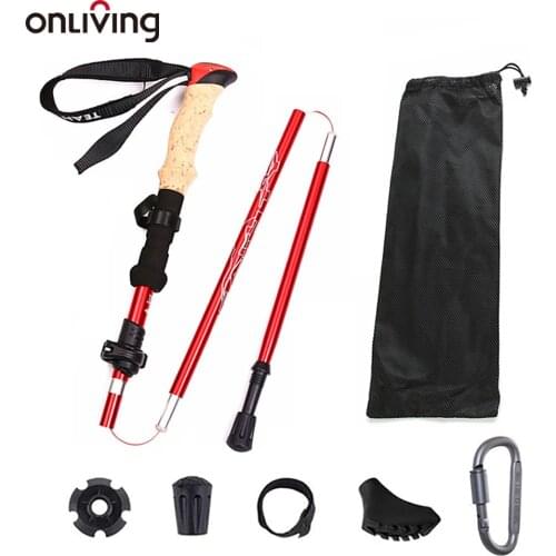 ONLIVING Trekking Poles Ultralight Folding Protable Hiking Pole Professional Running Walking Stick Outdoor Camping Travel