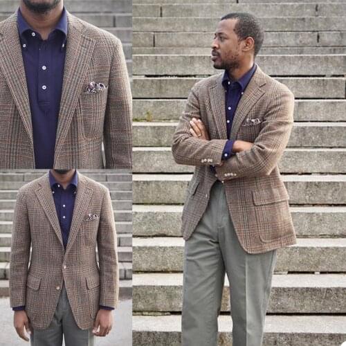 Streetwear Plaid Men Tuxedos Handsome Notched Lapel Classic Formal Blazer Wedding Party Prom Casual Daily Jacket Coat 1 Piece