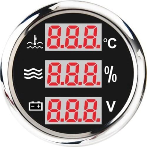 Universal 52mm 3 in 1 Multi-Function Digital Gauge Waterproof Water Temp Water Level Gauge Voltmeter with Alarm