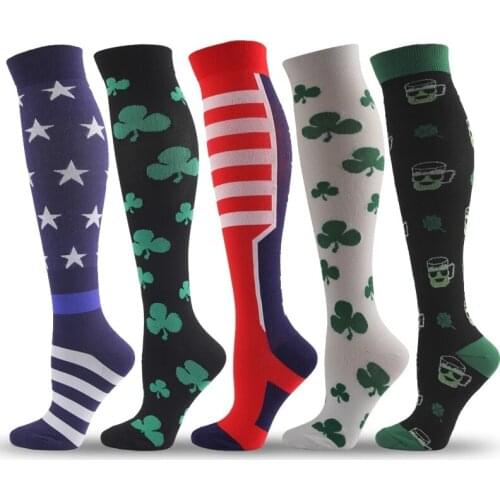 High Quality Funny Compression Socks Men Women Five-Pointed Star Weed Striped Hip-Hop Nursing Compression Socks Christmas Gifts