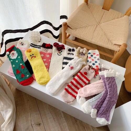 New Winter Autumn Female Floor Coral Thickening Velvet Warm Home Sleep Christmas Couple Socks Cute Kawaii Popsocket Xmas