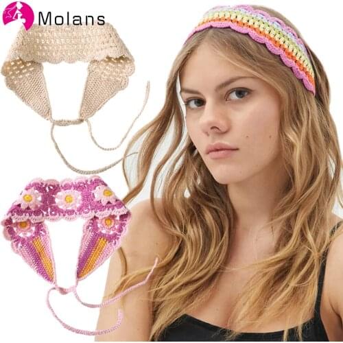 Molans 2021 Fashion Crochet Headband Women Hair Accessories Solid Color Knitting Hair Bands Flower Hairbands Turban Hair Ties
